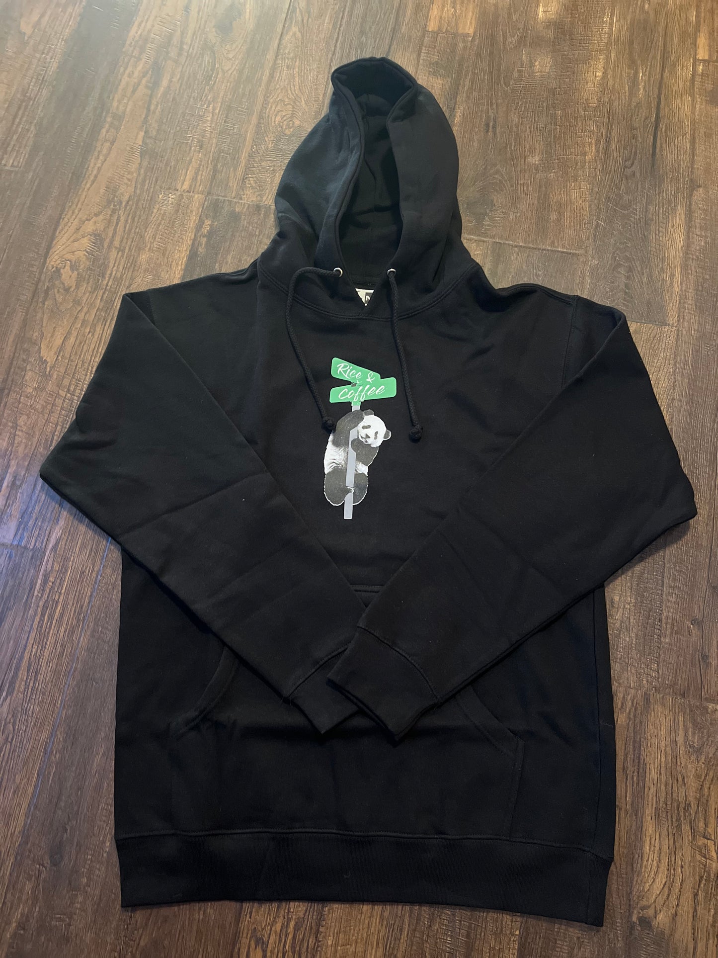 Rice&Coffee Hoodie - Panda Street Pole (Black/White/Pine Green)